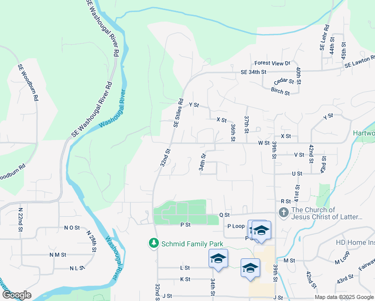 map of restaurants, bars, coffee shops, grocery stores, and more near 3300 W St in Washougal