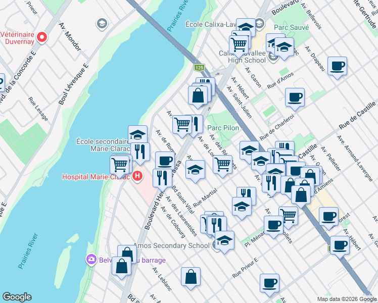 map of restaurants, bars, coffee shops, grocery stores, and more near 9 Rue in Montréal