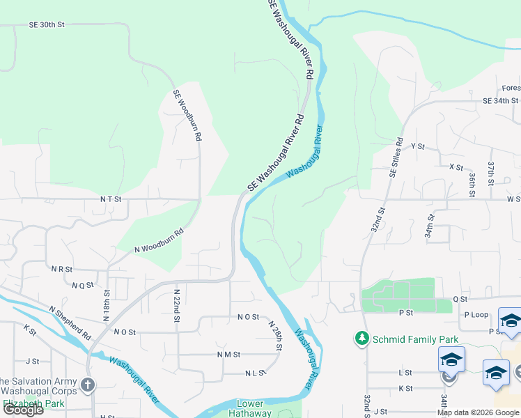map of restaurants, bars, coffee shops, grocery stores, and more near 2614 R Street in Washougal