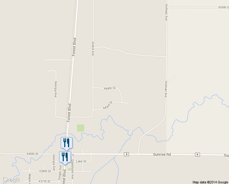 map of restaurants, bars, coffee shops, grocery stores, and more near 6907 444th Street in Harris