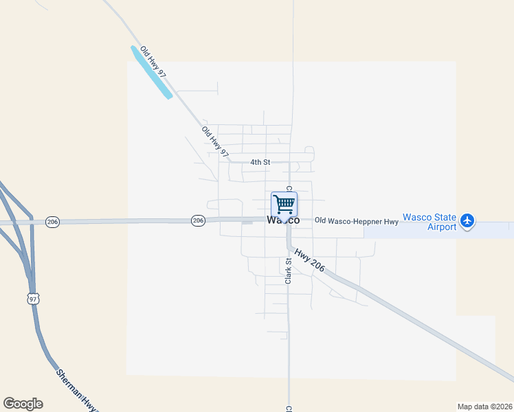 map of restaurants, bars, coffee shops, grocery stores, and more near 600 Barnett Street in Wasco