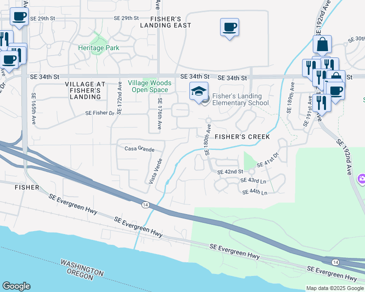 map of restaurants, bars, coffee shops, grocery stores, and more near 4019 Southeast 177th Lane in Vancouver