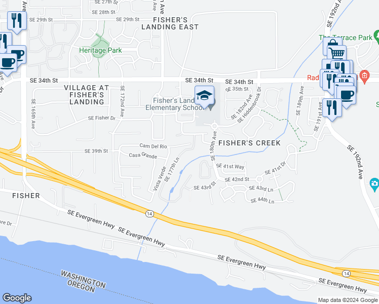 map of restaurants, bars, coffee shops, grocery stores, and more near 4015 Southeast 177th Lane in Vancouver