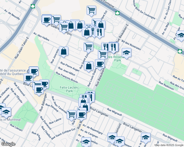 map of restaurants, bars, coffee shops, grocery stores, and more near 6845 Rue Louis Dupire in Montréal