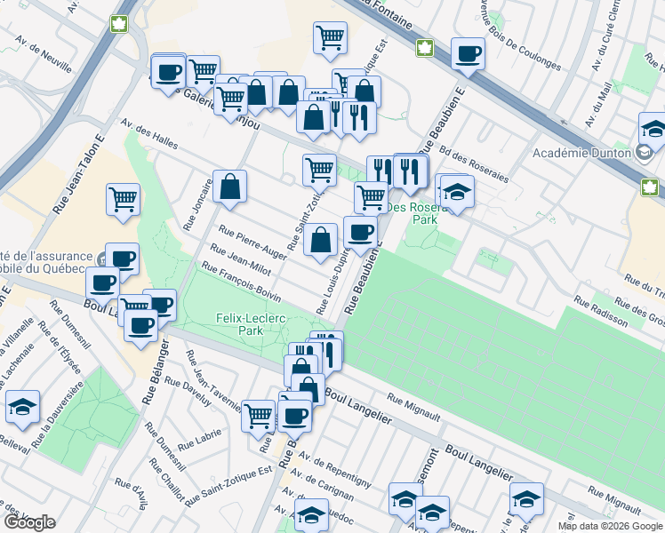 map of restaurants, bars, coffee shops, grocery stores, and more near 6845 Rue Louis-Dupire in Montréal