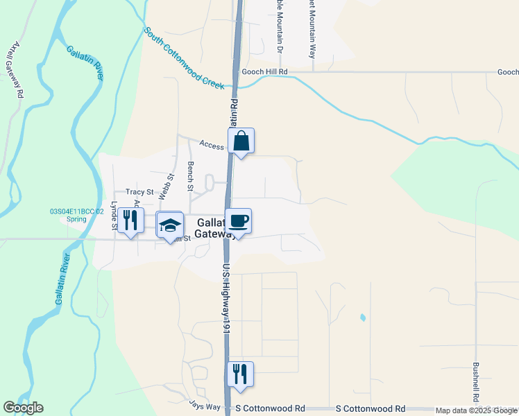 map of restaurants, bars, coffee shops, grocery stores, and more near 60 Latigo Drive in Gallatin Gateway