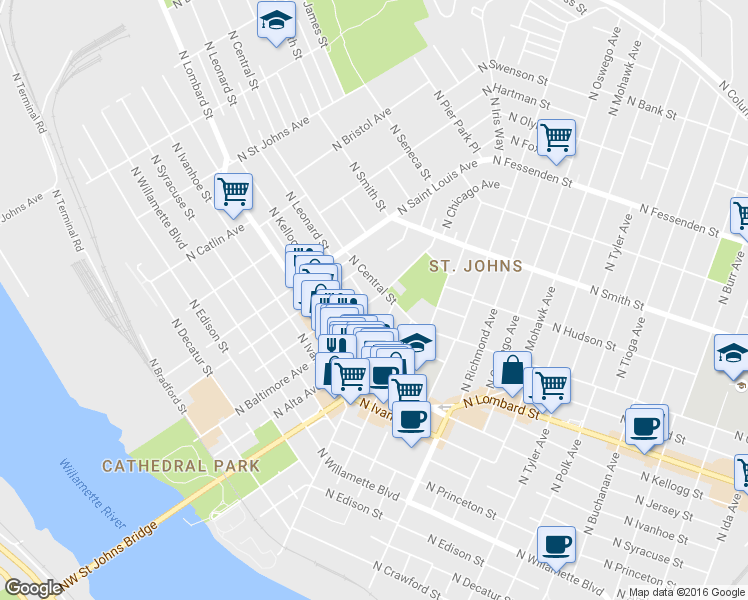 map of restaurants, bars, coffee shops, grocery stores, and more near 8022 N Chicago Ave in Portland