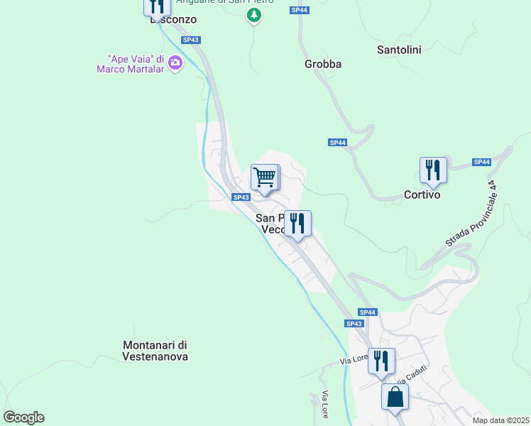 map of restaurants, bars, coffee shops, grocery stores, and more near 6 Via dei Martiri in San Pietro Vecchio