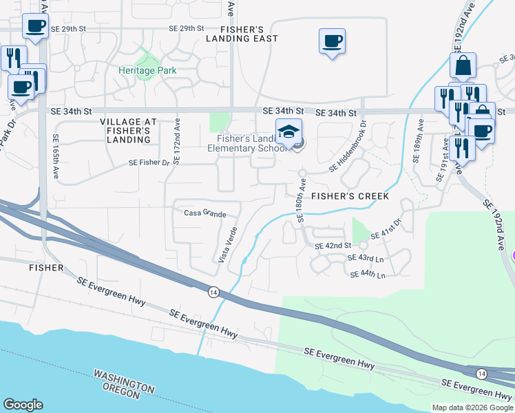 map of restaurants, bars, coffee shops, grocery stores, and more near 4019 Southeast 177th Lane in Vancouver