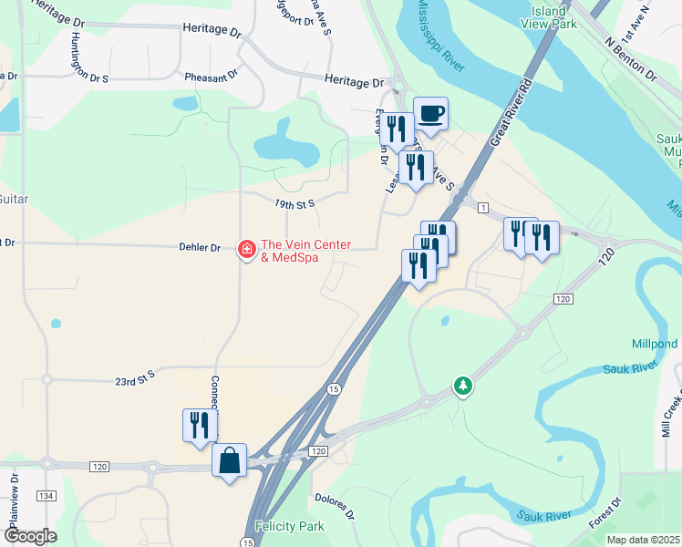map of restaurants, bars, coffee shops, grocery stores, and more near 2015 Oak Grove Avenue in Sartell