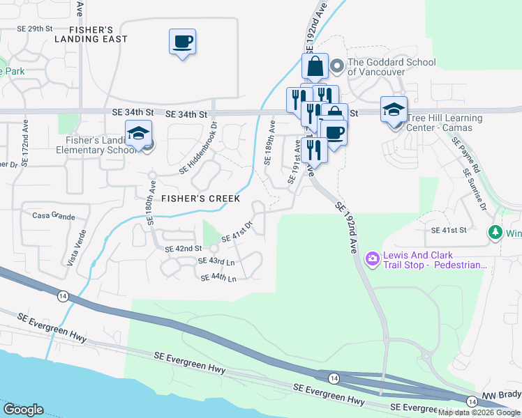 map of restaurants, bars, coffee shops, grocery stores, and more near 4006 Southeast 187th Loop in Vancouver
