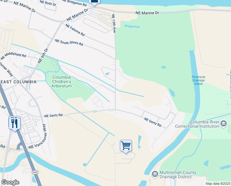 map of restaurants, bars, coffee shops, grocery stores, and more near NE 13th Ave & NE Meadow Dr in Portland