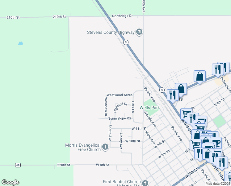 map of restaurants, bars, coffee shops, grocery stores, and more near 18 Westwood Acres in Morris