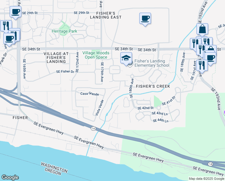 map of restaurants, bars, coffee shops, grocery stores, and more near 4019 Southeast 177th Lane in Vancouver