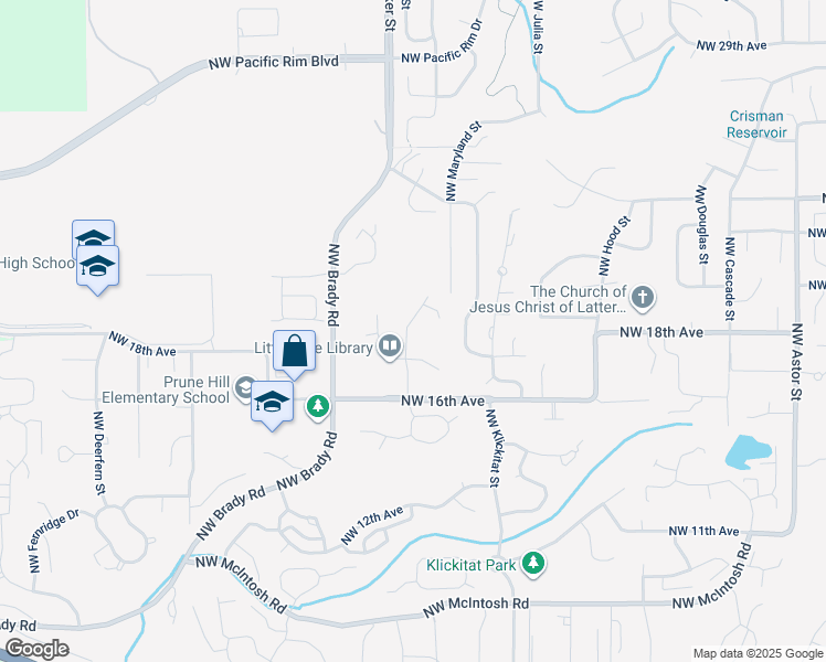 map of restaurants, bars, coffee shops, grocery stores, and more near 1818 Northwest Maryland Street in Camas