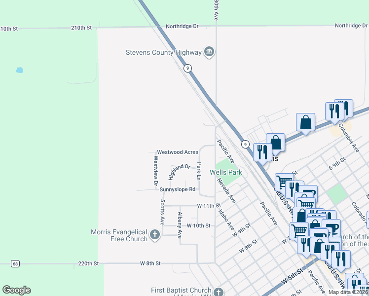 map of restaurants, bars, coffee shops, grocery stores, and more near 18 Westwood Acres in Morris