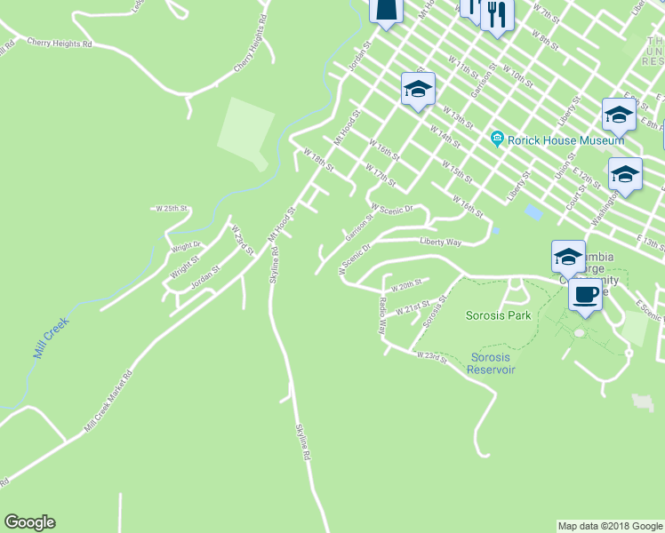 map of restaurants, bars, coffee shops, grocery stores, and more near 2114 Garrison Street in The Dalles