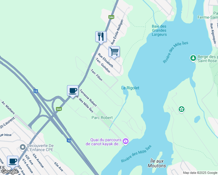 map of restaurants, bars, coffee shops, grocery stores, and more near 161 Terrasse Filion in Boisbriand