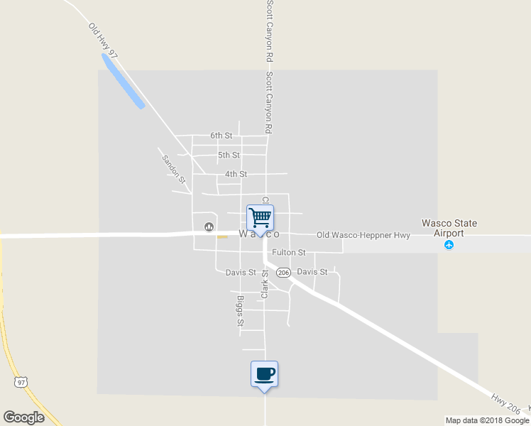 map of restaurants, bars, coffee shops, grocery stores, and more near 1013 Clark Street in Wasco