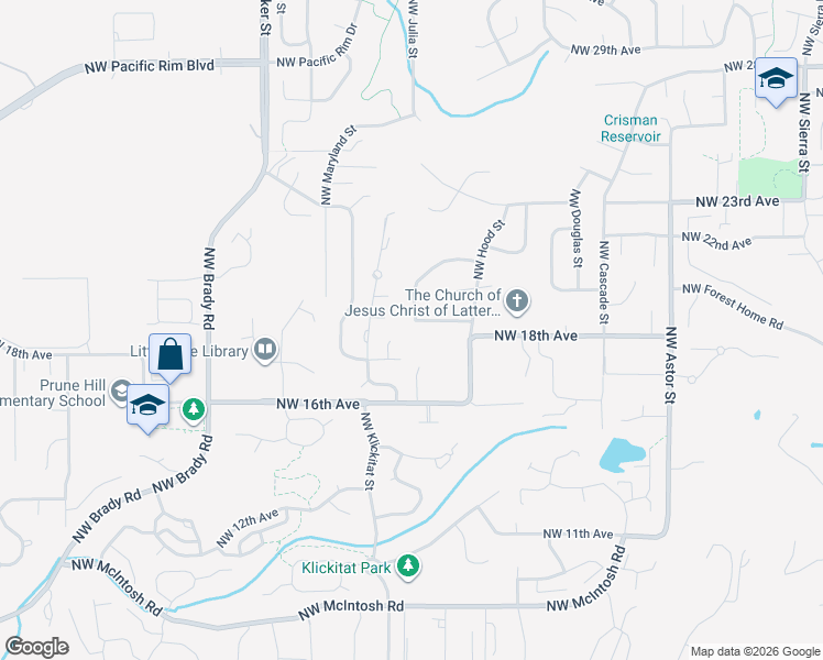 map of restaurants, bars, coffee shops, grocery stores, and more near 1829 Northwest Columbia Summit Drive in Camas