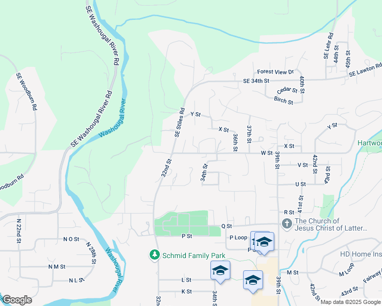 map of restaurants, bars, coffee shops, grocery stores, and more near 3300 W Street in Washougal