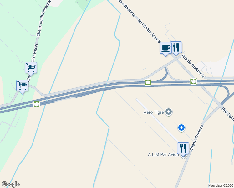 map of restaurants, bars, coffee shops, grocery stores, and more near 2510 Rue de l'Aéroport in Saint-Mathieu-de-Beloeil