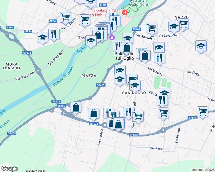 map of restaurants, bars, coffee shops, grocery stores, and more near 8 Via Gardale in Palazzolo sull'Oglio
