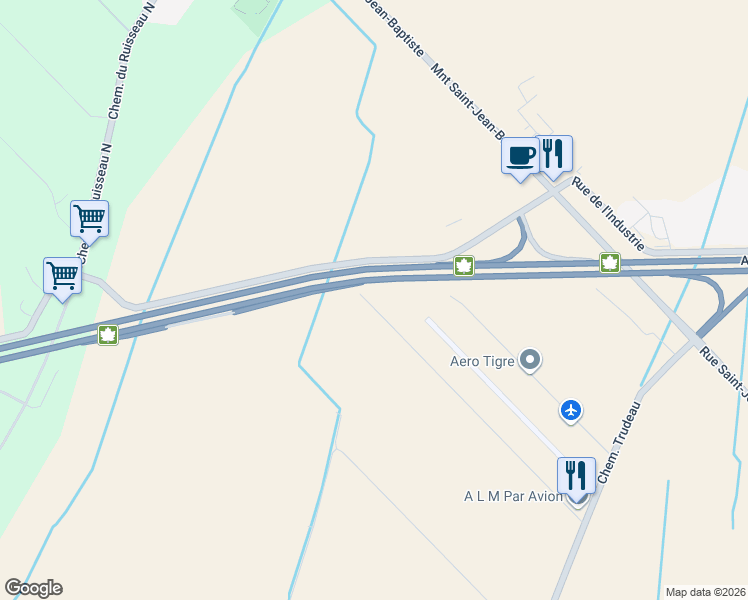 map of restaurants, bars, coffee shops, grocery stores, and more near 2405 Rue de l'Aéroport in Saint-Mathieu-de-Beloeil