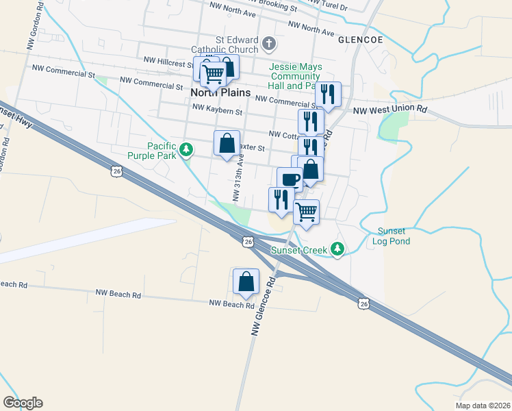map of restaurants, bars, coffee shops, grocery stores, and more near 10020 Northwest 312th Place in North Plains