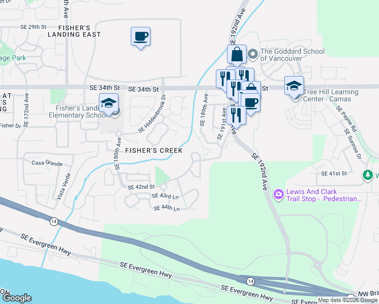 map of restaurants, bars, coffee shops, grocery stores, and more near 3910 Southeast 187th Loop in Vancouver