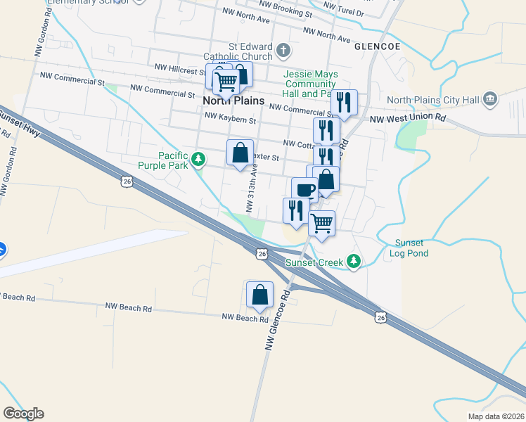 map of restaurants, bars, coffee shops, grocery stores, and more near 10020 Northwest 312th Place in North Plains
