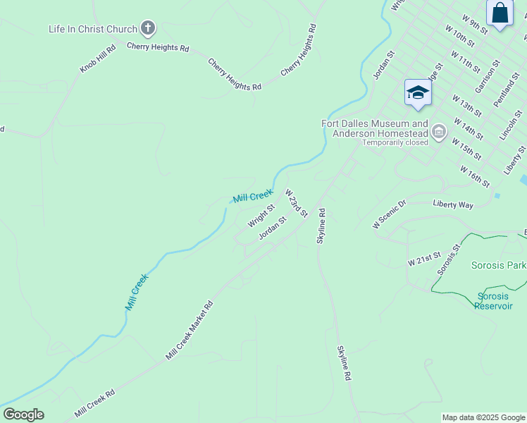 map of restaurants, bars, coffee shops, grocery stores, and more near 2503 Wright Drive in The Dalles