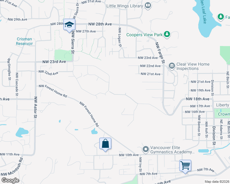 map of restaurants, bars, coffee shops, grocery stores, and more near 1253 Northwest Ostenson Canyon Road in Camas