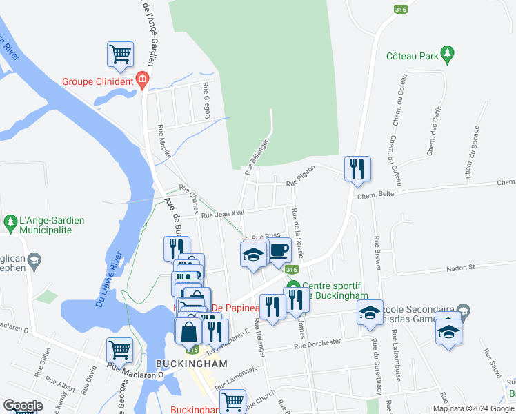 map of restaurants, bars, coffee shops, grocery stores, and more near 298 Rue Hotte in Gatineau
