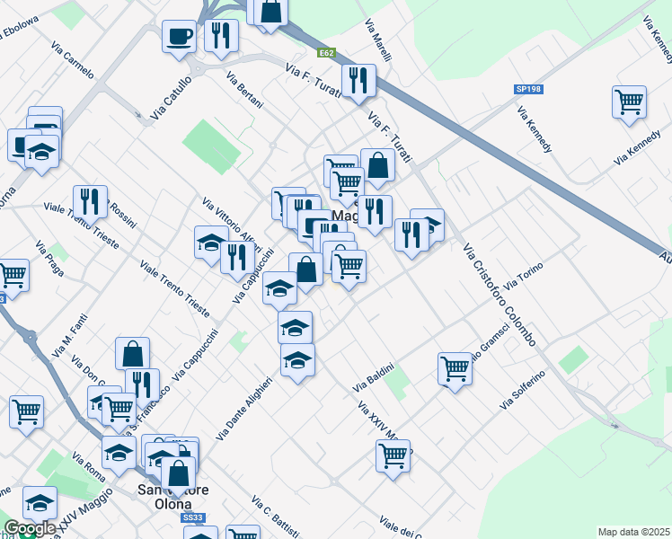 map of restaurants, bars, coffee shops, grocery stores, and more near 2 Vicolo Albuzzi in Cerro Maggiore