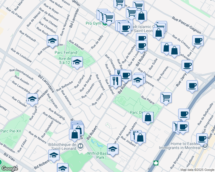 map of restaurants, bars, coffee shops, grocery stores, and more near 8504 Rue Albanel in Montréal