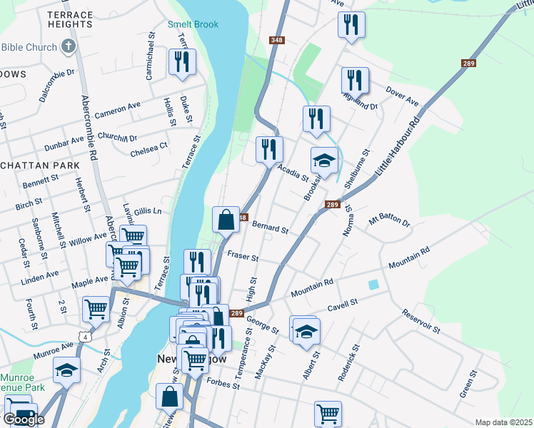 map of restaurants, bars, coffee shops, grocery stores, and more near 227 High Street in New Glasgow