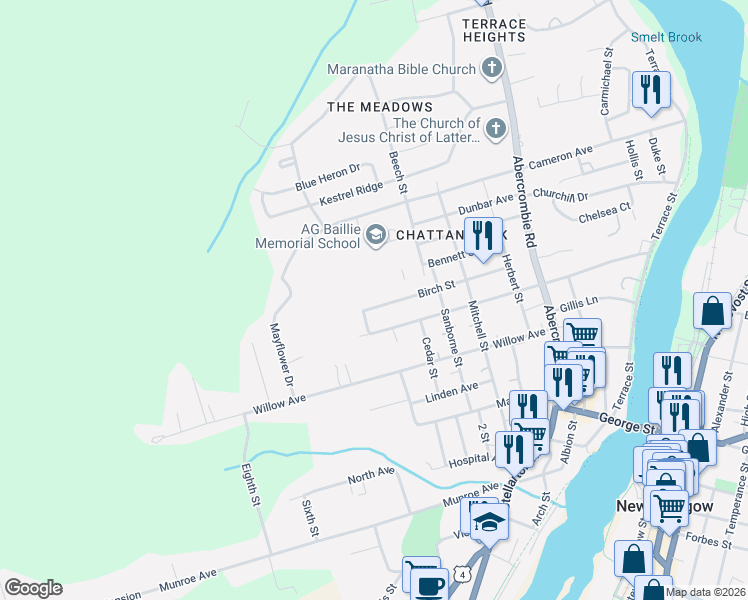 map of restaurants, bars, coffee shops, grocery stores, and more near 511 Birch Street in New Glasgow