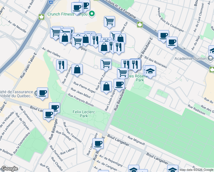 map of restaurants, bars, coffee shops, grocery stores, and more near 6634 Rue Pierre-Gadois in Montréal