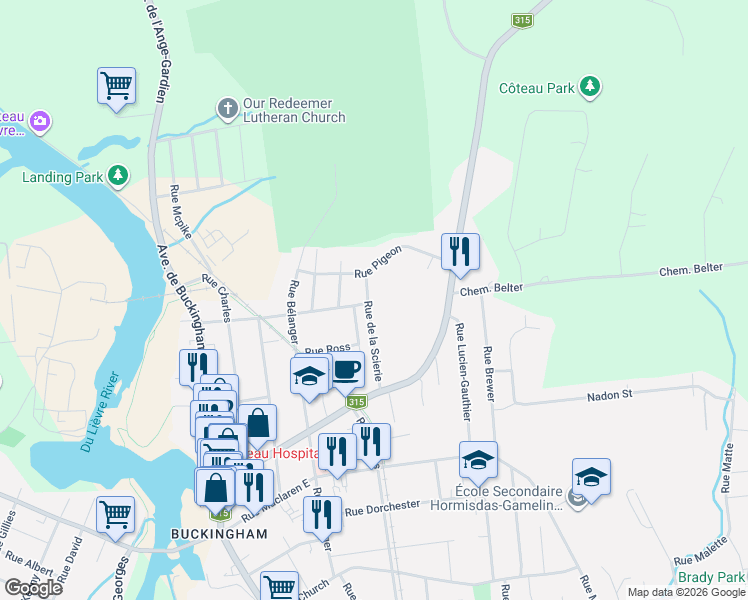 map of restaurants, bars, coffee shops, grocery stores, and more near 426 Rue de la Scierie in Gatineau