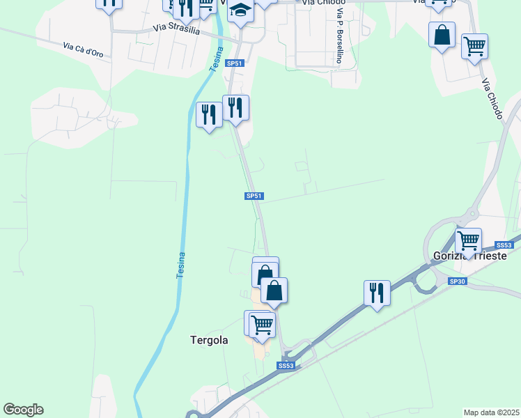 map of restaurants, bars, coffee shops, grocery stores, and more near 43 Via Zuccola in Provincia di Vicenza