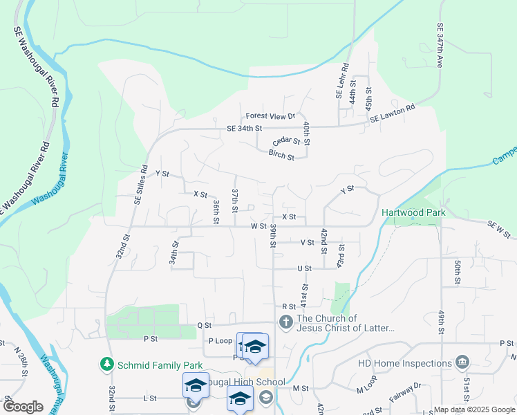 map of restaurants, bars, coffee shops, grocery stores, and more near 3808 Y Street in Washougal