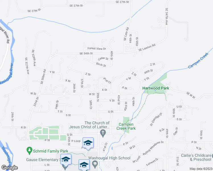 map of restaurants, bars, coffee shops, grocery stores, and more near 4015 X Street in Washougal