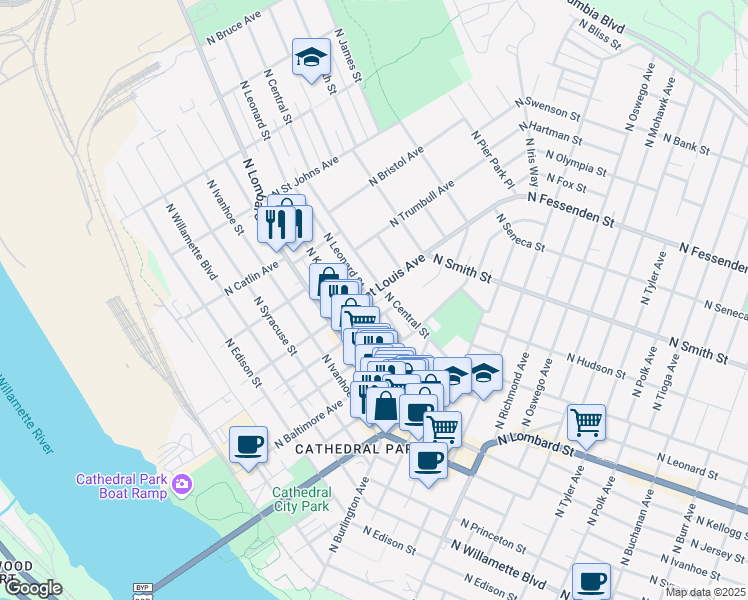 map of restaurants, bars, coffee shops, grocery stores, and more near in Portland