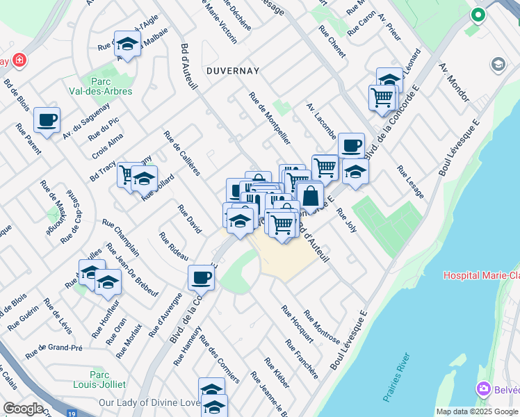 map of restaurants, bars, coffee shops, grocery stores, and more near 3131 Boulevard de la Concorde Est in Laval