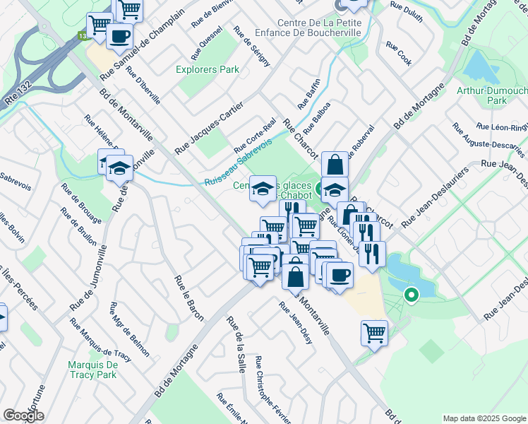 map of restaurants, bars, coffee shops, grocery stores, and more near 955 Boulevard de Montarville in Boucherville