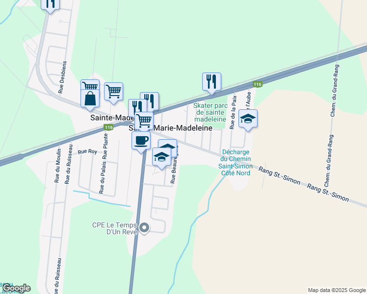 map of restaurants, bars, coffee shops, grocery stores, and more near 1040 Rue Saint-Simon in Sainte-Madeleine