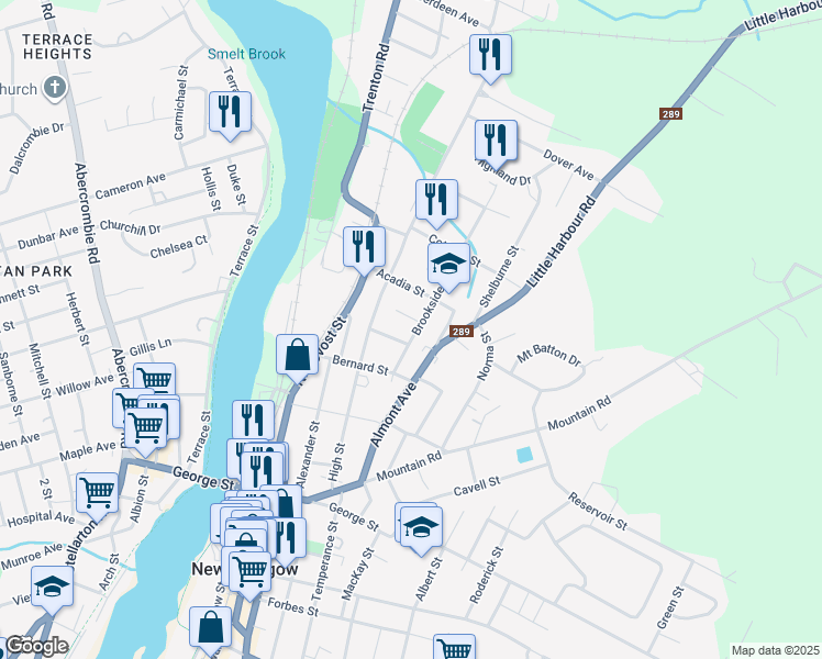 map of restaurants, bars, coffee shops, grocery stores, and more near 252 Brookside Avenue in New Glasgow