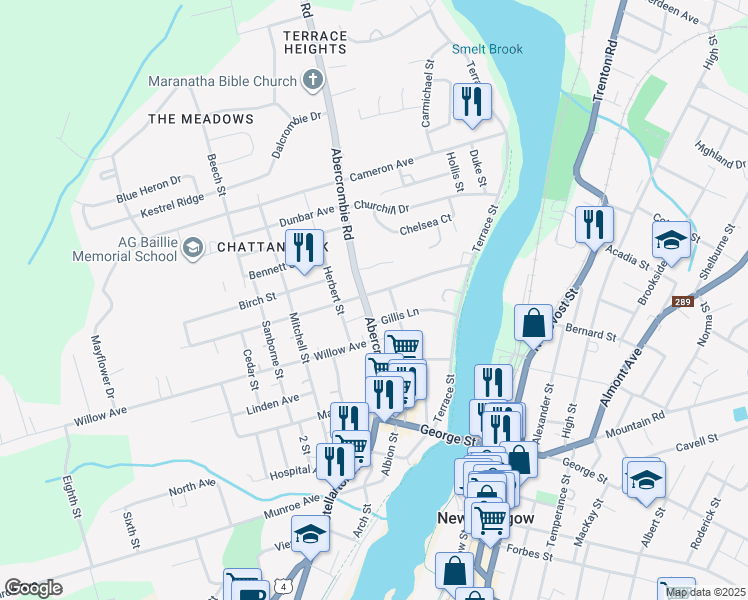 map of restaurants, bars, coffee shops, grocery stores, and more near 151 Elm Street in New Glasgow