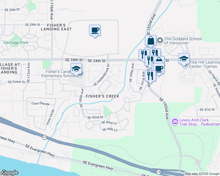 map of restaurants, bars, coffee shops, grocery stores, and more near 3705 Southeast 184th Court in Vancouver